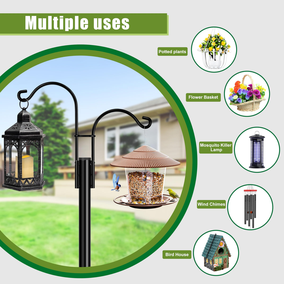 XDW-GIFTS versatile hook ideal for solar lanterns, bird feeders, and baskets.