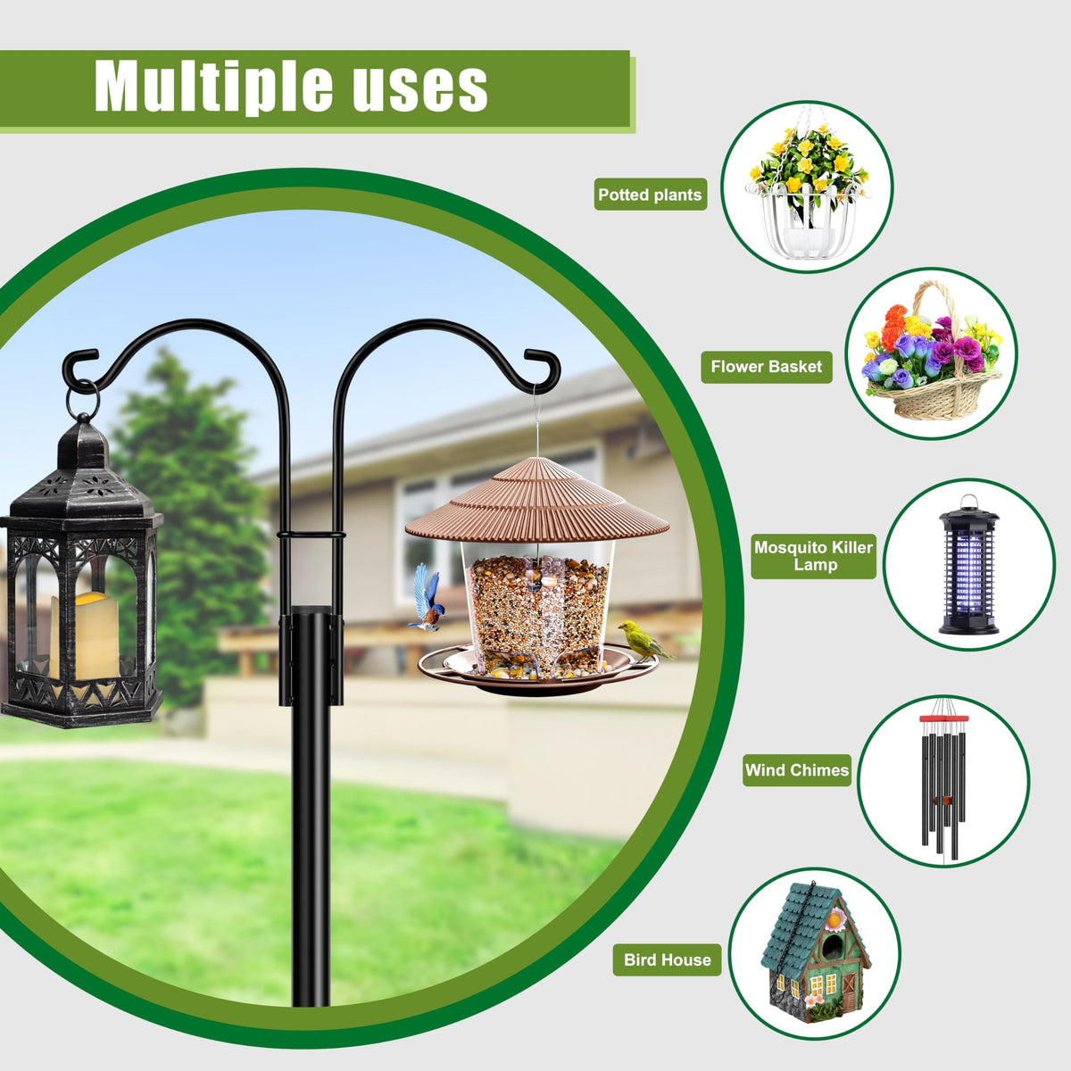 XDW-GIFTS dual-arm design supports multiple hangers like baskets and solar lights.