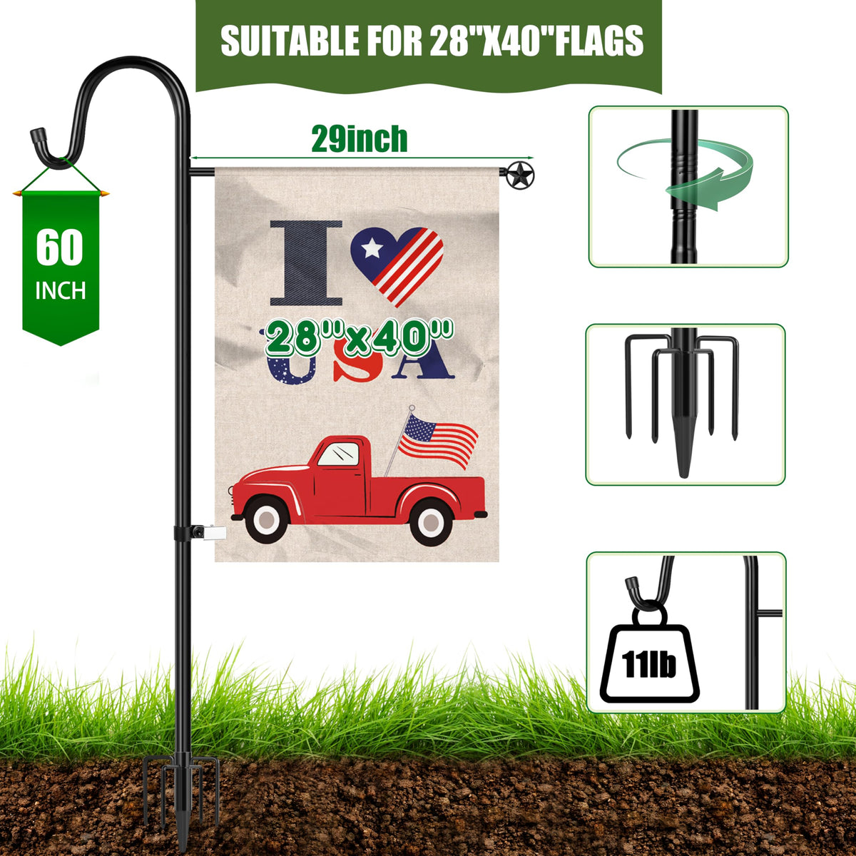 XDW-GIFTS flag pole holder with shepherd hook keeping flags secure outdoors