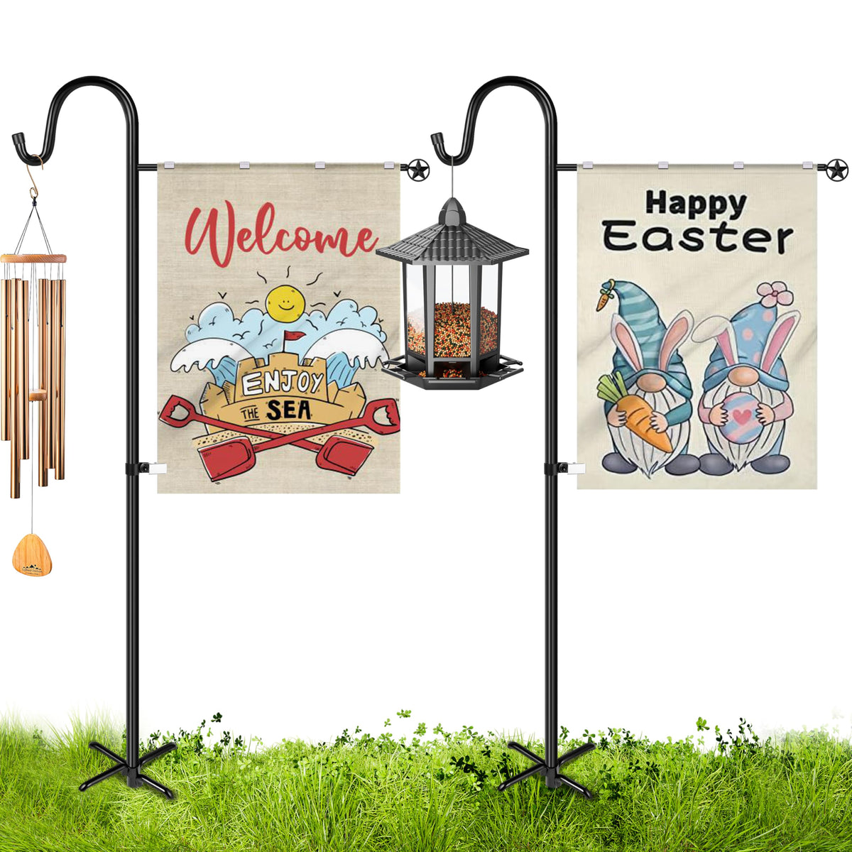 XDW-GIFTS garden flag stand 2-pack shown outdoors for sturdy flag display