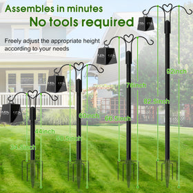 XDW-GIFTS shepherds hook double-arm design supports lanterns and bird feeders.
