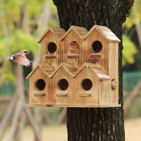 XDYGHH 8-hole birdhouse front view for multiple nesting spaces in the garden