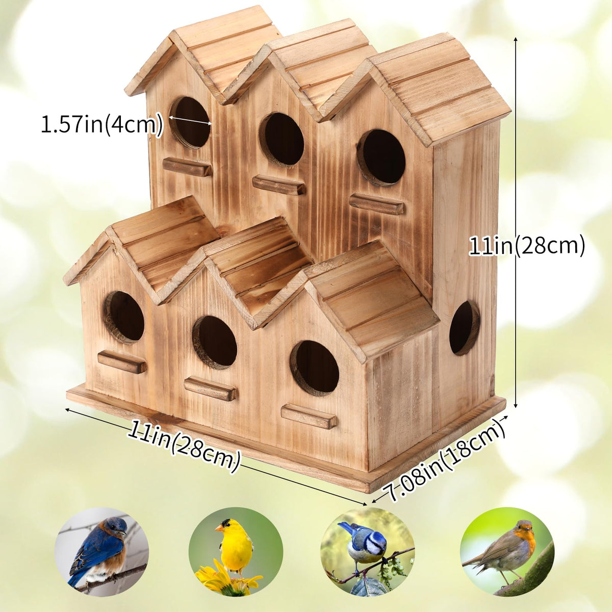 XDYGHH 8-hole birdhouse side view showing cedar construction