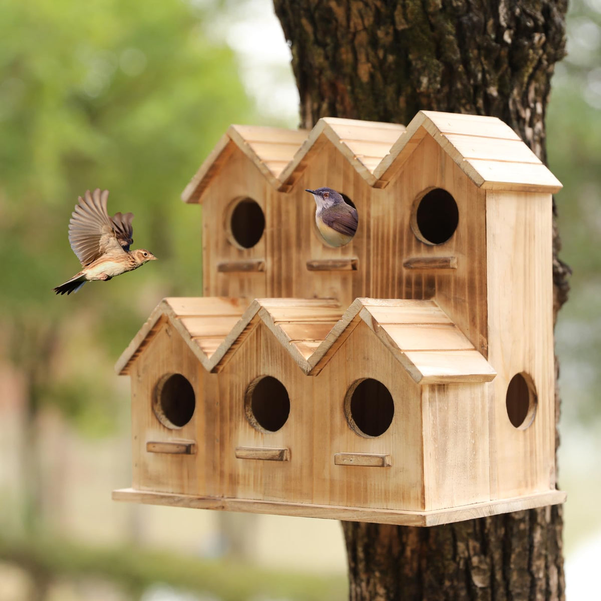 XDYGHH garden bird house on tree adds rustic decoration