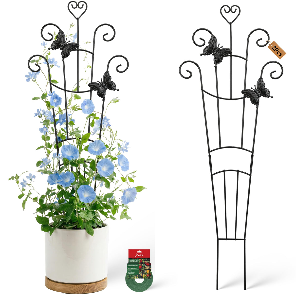 Xeeol plant trellis butterflies closeup highlights decorative, sturdy support for climbing plants.