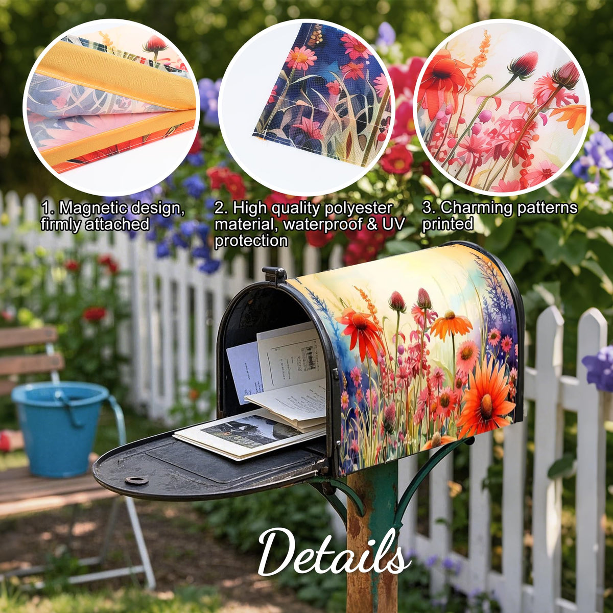 Xeerrfan mailbox cover closeup pattern displaying vivid floral print