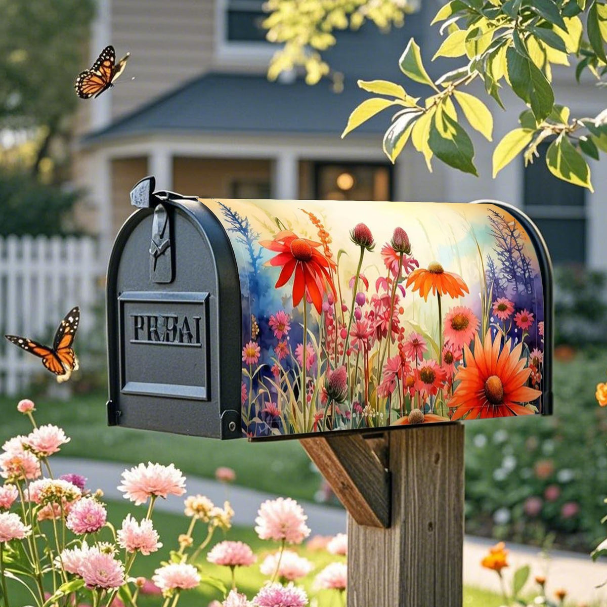 Xeerrfan mailbox cover front view with vibrant floral design for curb appeal