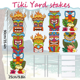 XEFINAL tiki yard sign with flamingos enhances tropical party themes.