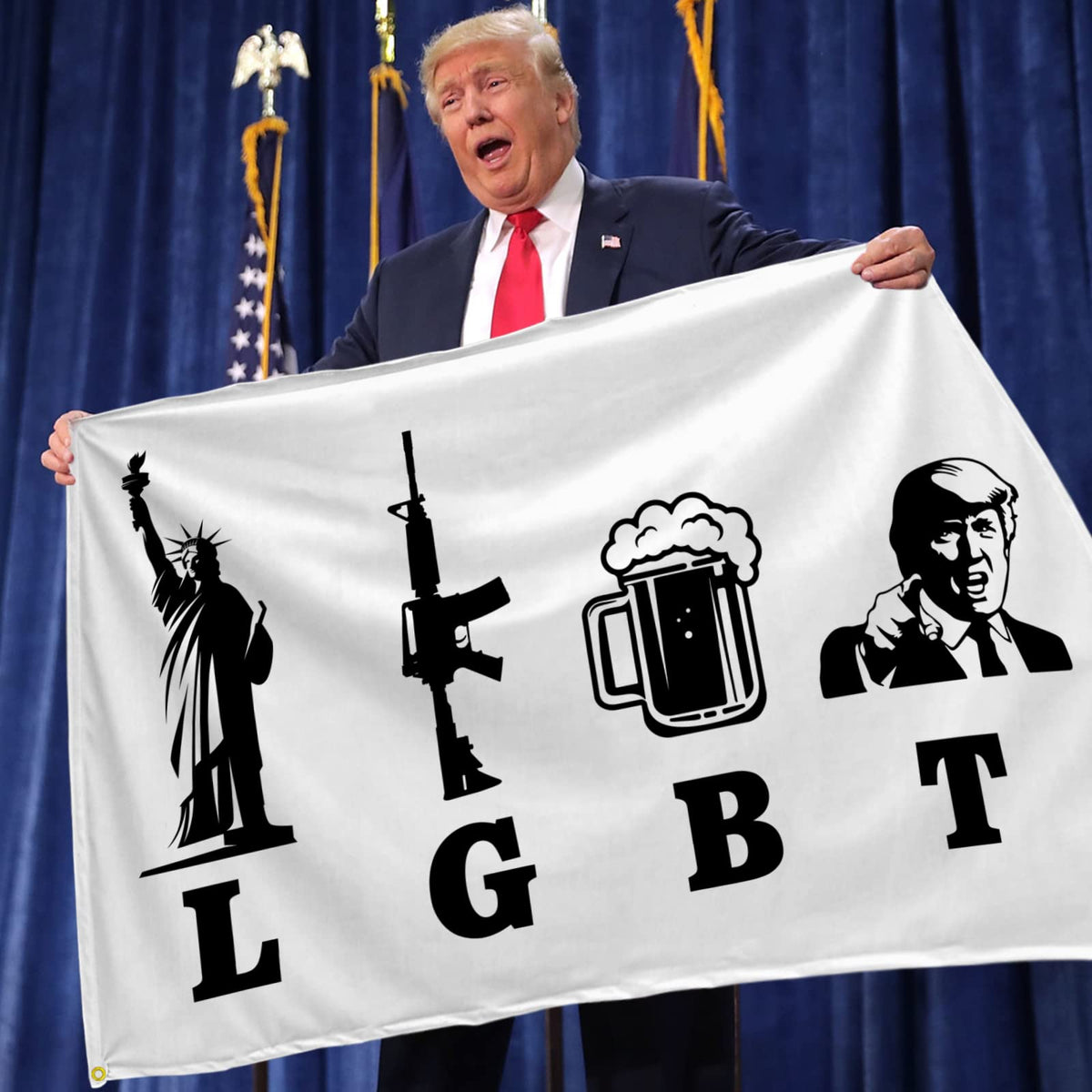 XEODE Liberty Guns Flag outdoor use demonstrates weather-ready display.