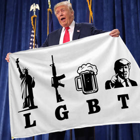 XEODE Liberty Guns Flag outdoor use demonstrates weather-ready display.