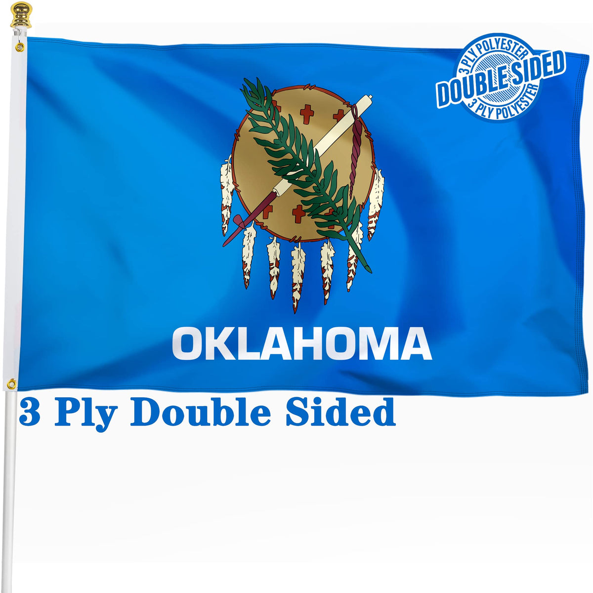 XIFAN Oklahoma flag front view shows bold print for outdoor display.