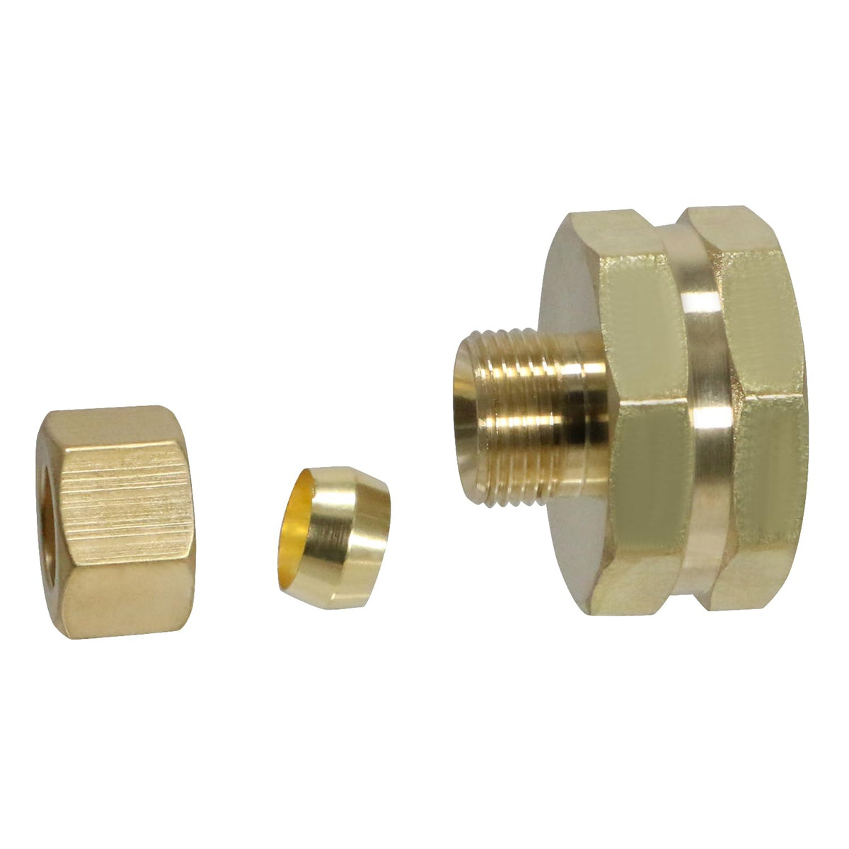 XFITTING brass adapter showing 3/4in FHT threaded end for garden hose compatibility.