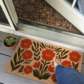 XFN Retro Poppy Doormat non-slip backing keeps it in place.