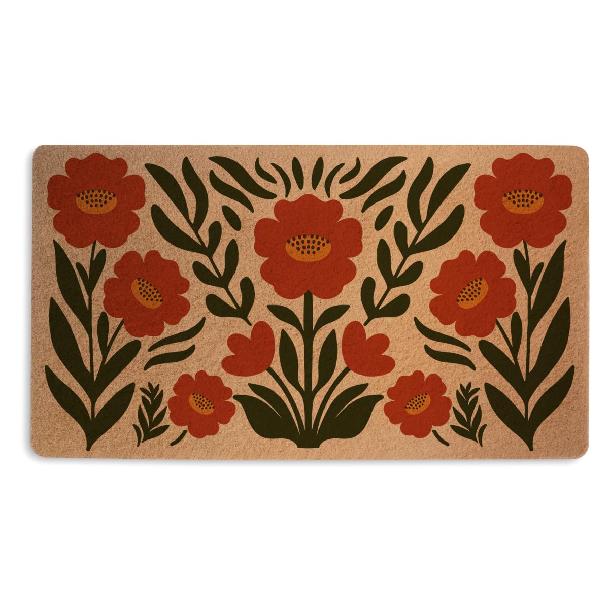 XFN Retro Poppy Doormat with welcome engraving traps dirt at entryways.