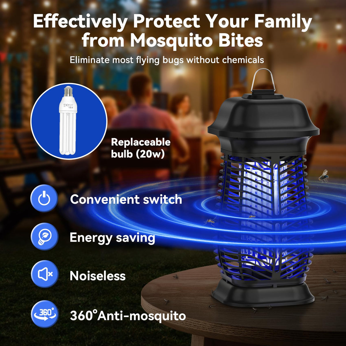 XGAYOO Bug Zapper with replaceable E27 bulb for longer life