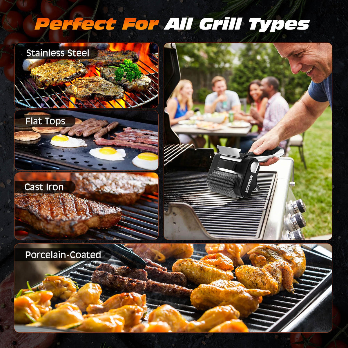 XGDARDER built-in LED spotlight aids precision during night grilling