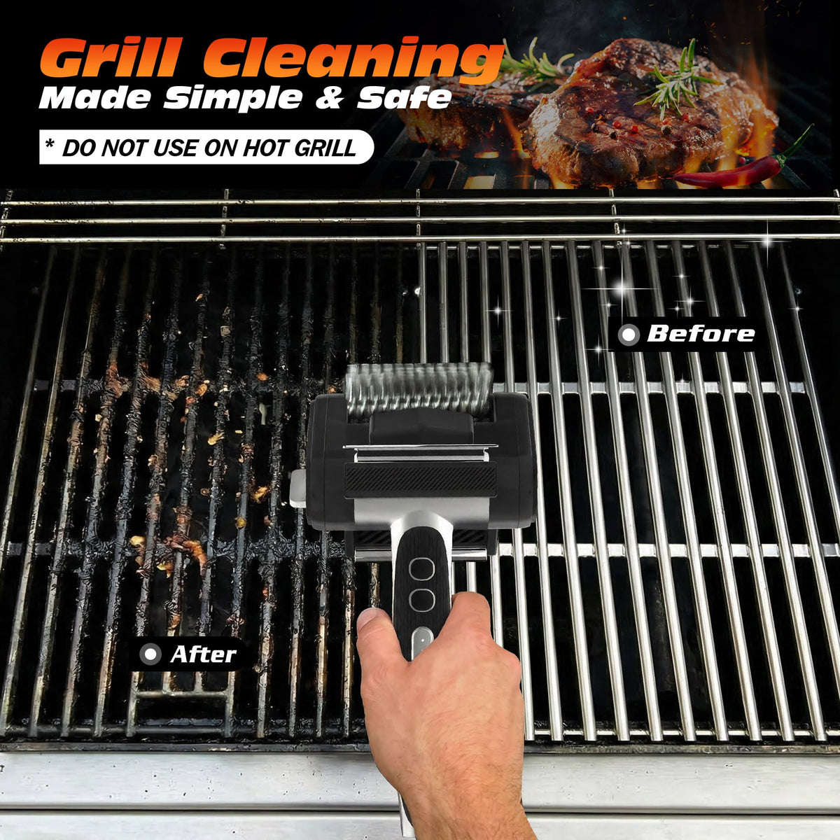 XGDARDER rechargeable grill cleaner with USB-C for cordless use