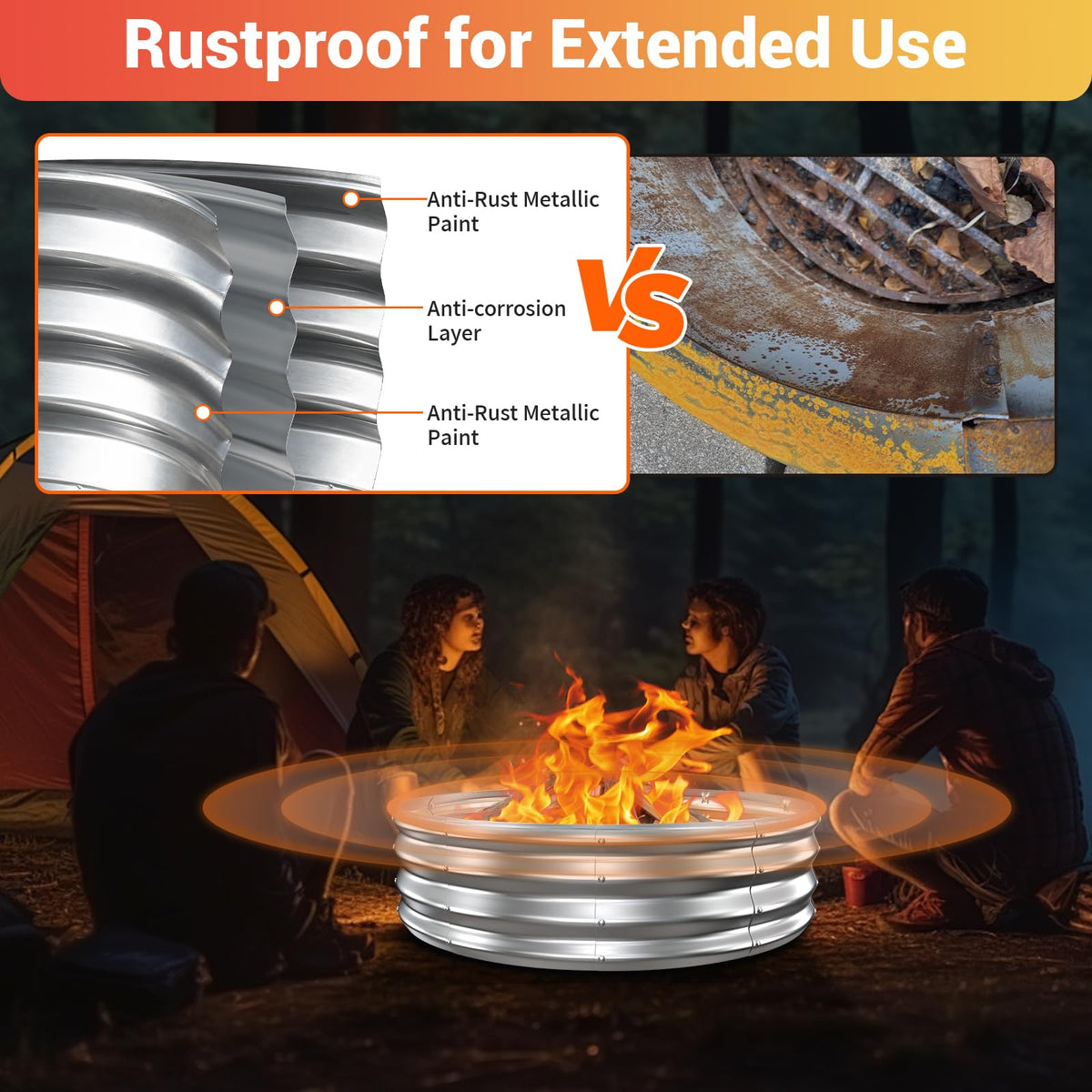 XGMDD fire pit ring with rustproof finish resisting weather