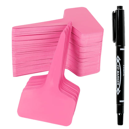 Xgunion pink T-Type plant labels with 200pcs for durable garden markers.
