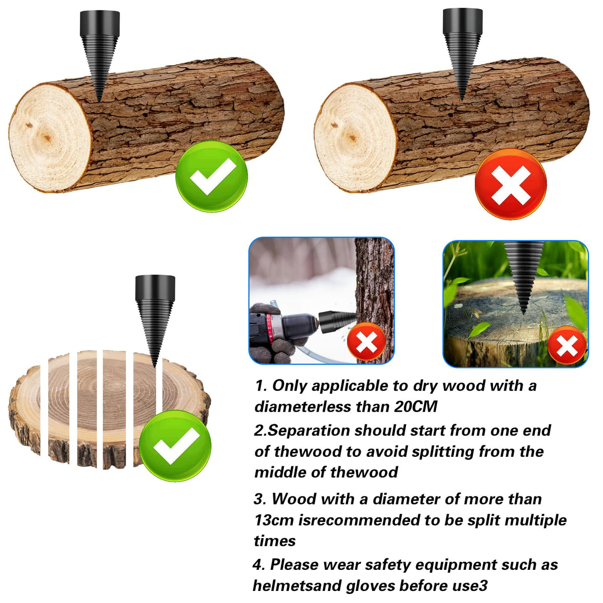 XhjzgcTech bundle with two bits and three handles for wood splitting