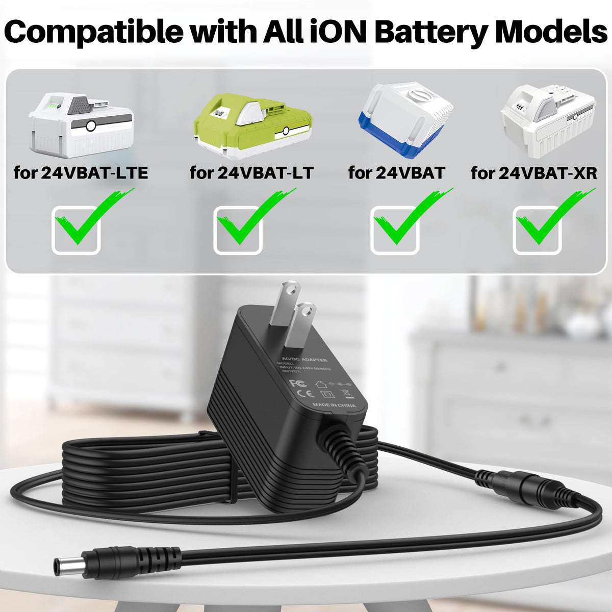 XHUCHINMAL Snow Joe 24VBAT-LT charger for steady 24V recharges