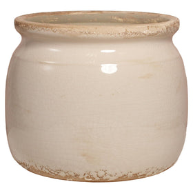 Xiaan Jiaju antique ivory ceramic planter with minimalist silhouette for indoor plants.