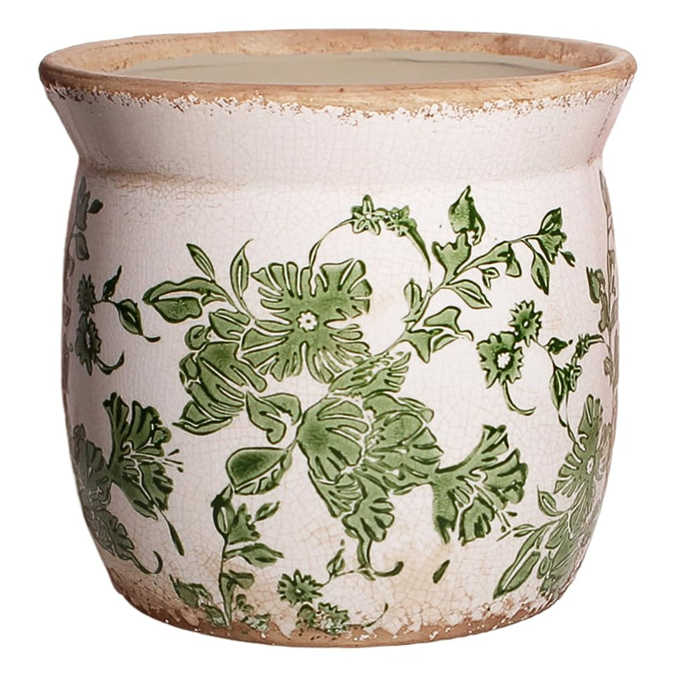 Xiaan Jiaju vintage farmhouse planter with green leaf front for indoor decor.