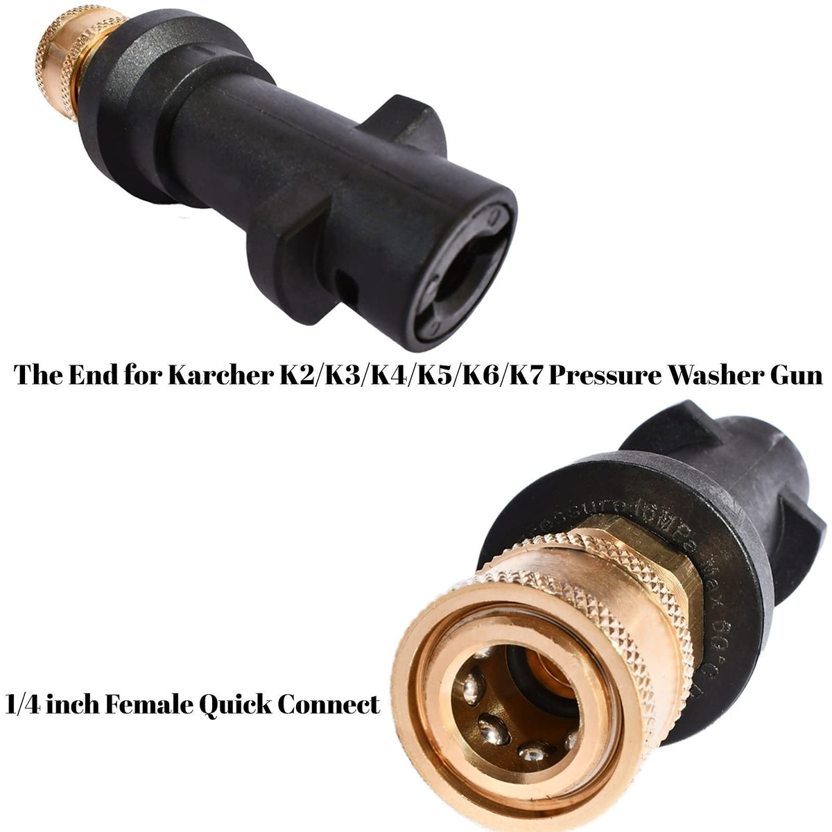 Xiangxu 1/4-inch adapter end connects to nozzle tips for versatile cleaning.