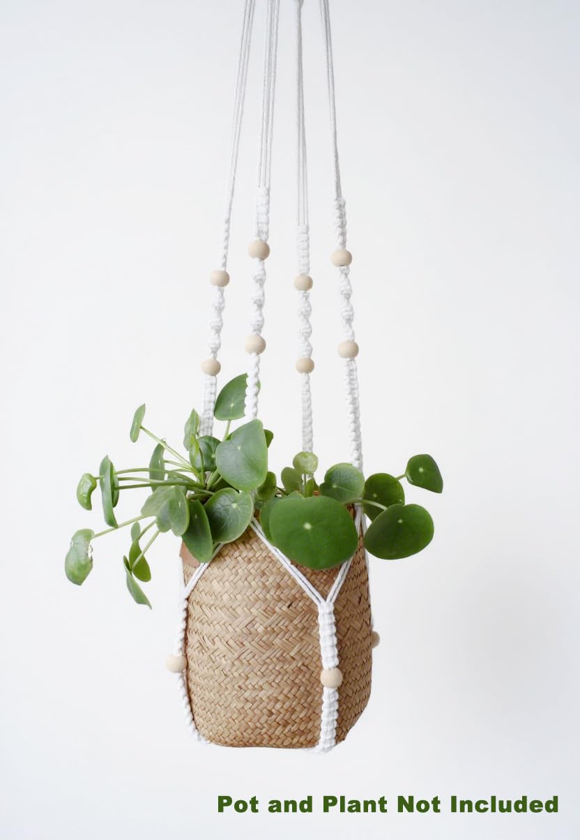 Pack contents show one macrame hanger and one ceiling hook for easy setup