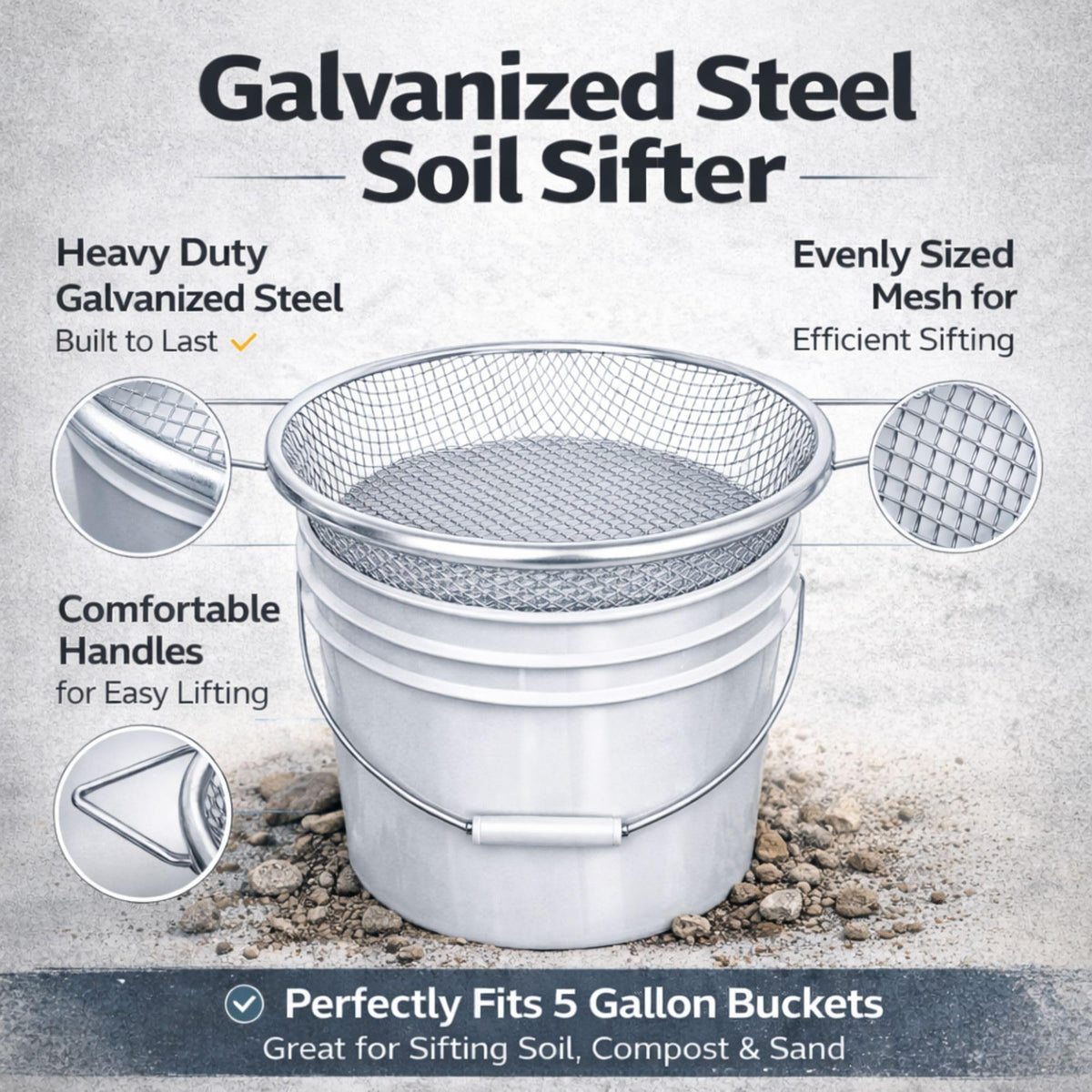Xicooka comfort grip handles reduce effort during extended sifting