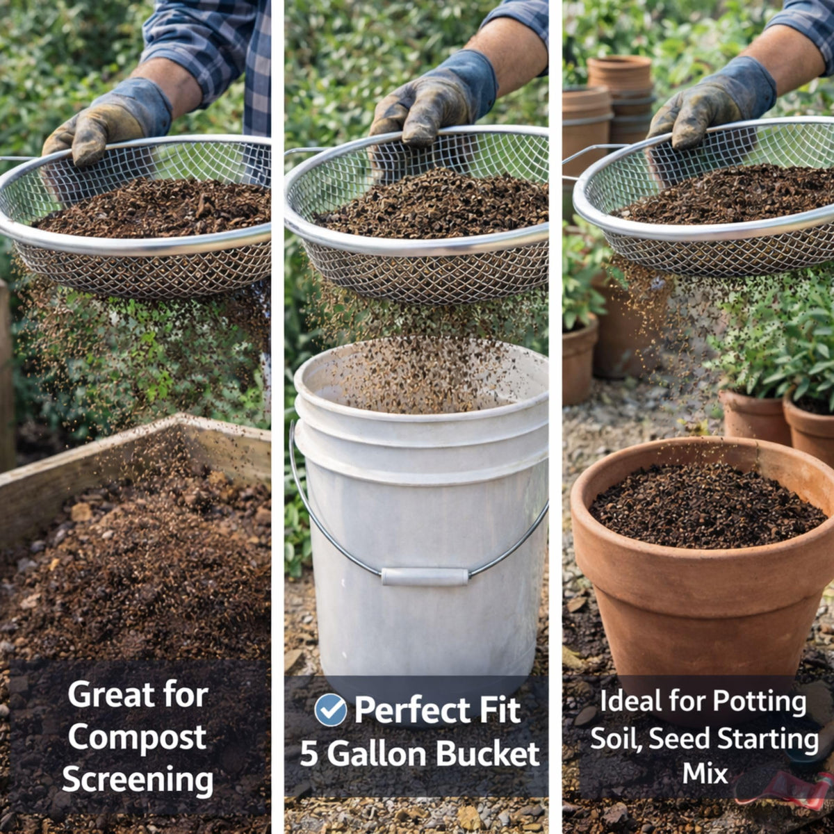 Xicooka soil sifter in a garden setting showcases versatile debris separation