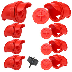 Xictuwey 8-pack feeder ports for a gravity-fed poultry setup, reducing waste.