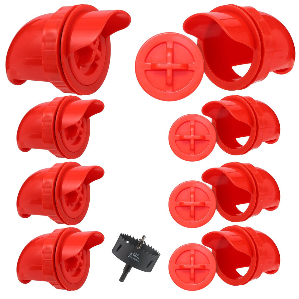 Xictuwey 8-pack feeder ports for a gravity-fed poultry setup, reducing waste.