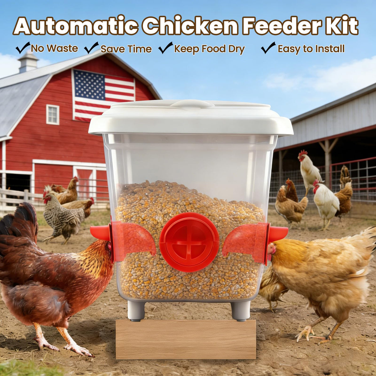 Xictuwey DIY chicken feeder kit in action transforming a bucket into a feeder.