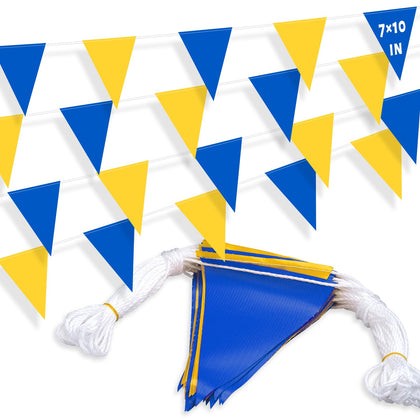 XIFAN blue and yellow pennant flags on a 105ft line for pool backstroke visibility.