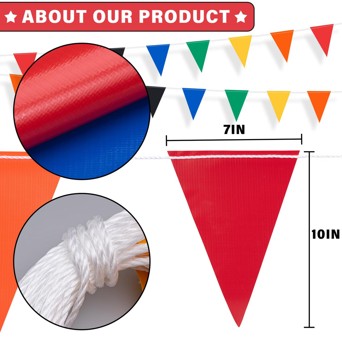 XIFAN 25 pennants on a nylon string create durable, flexible flagging for long setups.