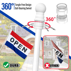 XIFAN 360-degree free-spinning flagpole demonstrates wind-friendly rotation.