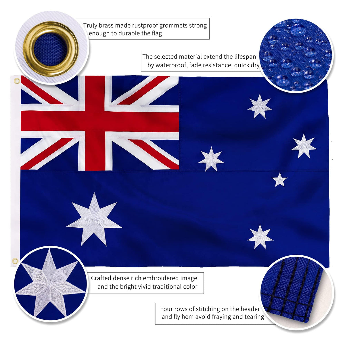 XIFAN flag edge reinforced with four-stitch hem prevents fraying and tearing