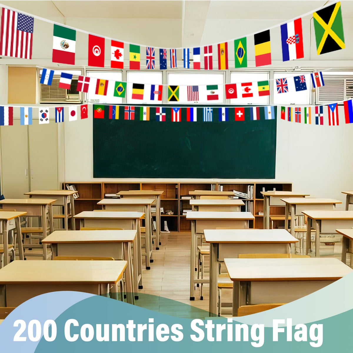 XIFAN classroom flag decor creates a multicultural learning ambiance.