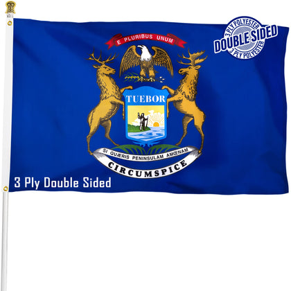 XIFAN Michigan state flag 3x5 ft showcasing heavy-duty three-ply construction for outdoor display