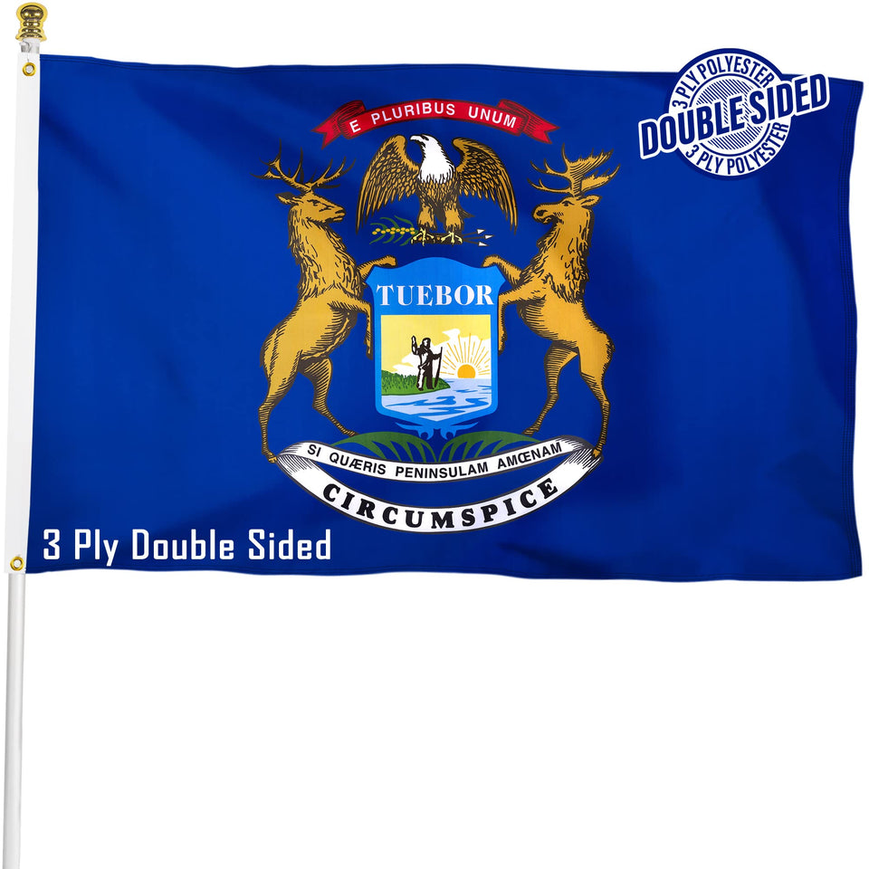 XIFAN Michigan state flag 3x5 ft showcasing heavy-duty three-ply construction for outdoor display