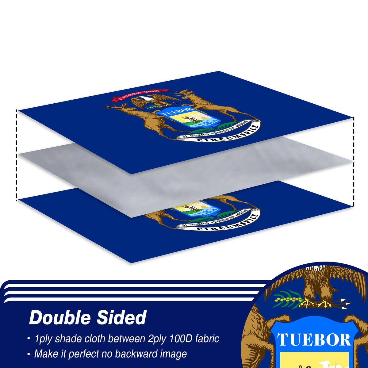 XIFAN Michigan flag double-sided design with readable print from both faces indoors or outdoors