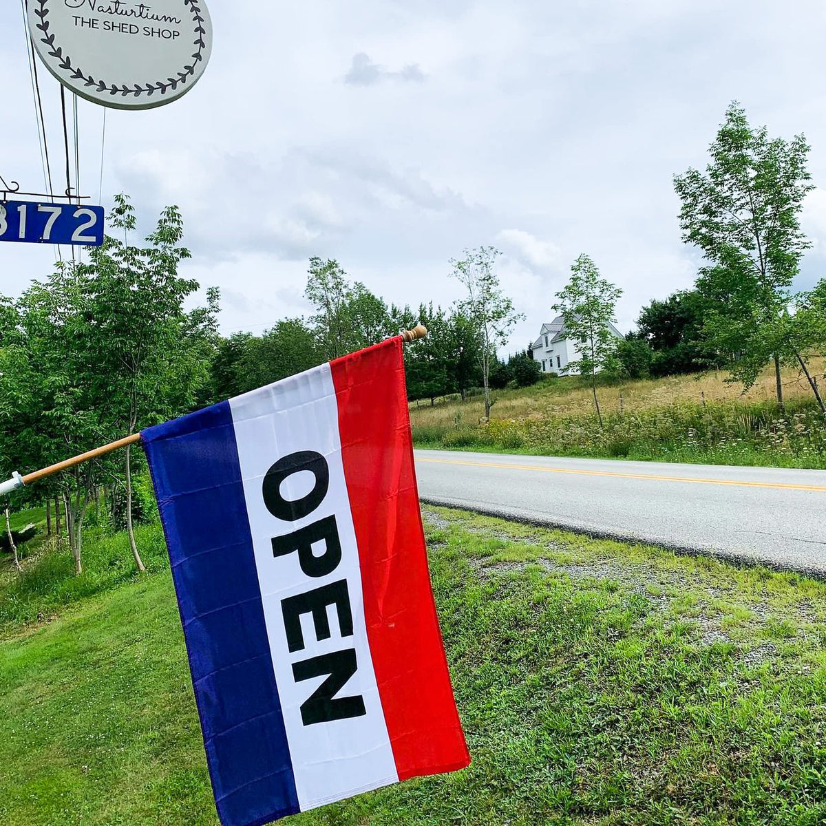 XIFAN open for business flag signals welcome information to customers