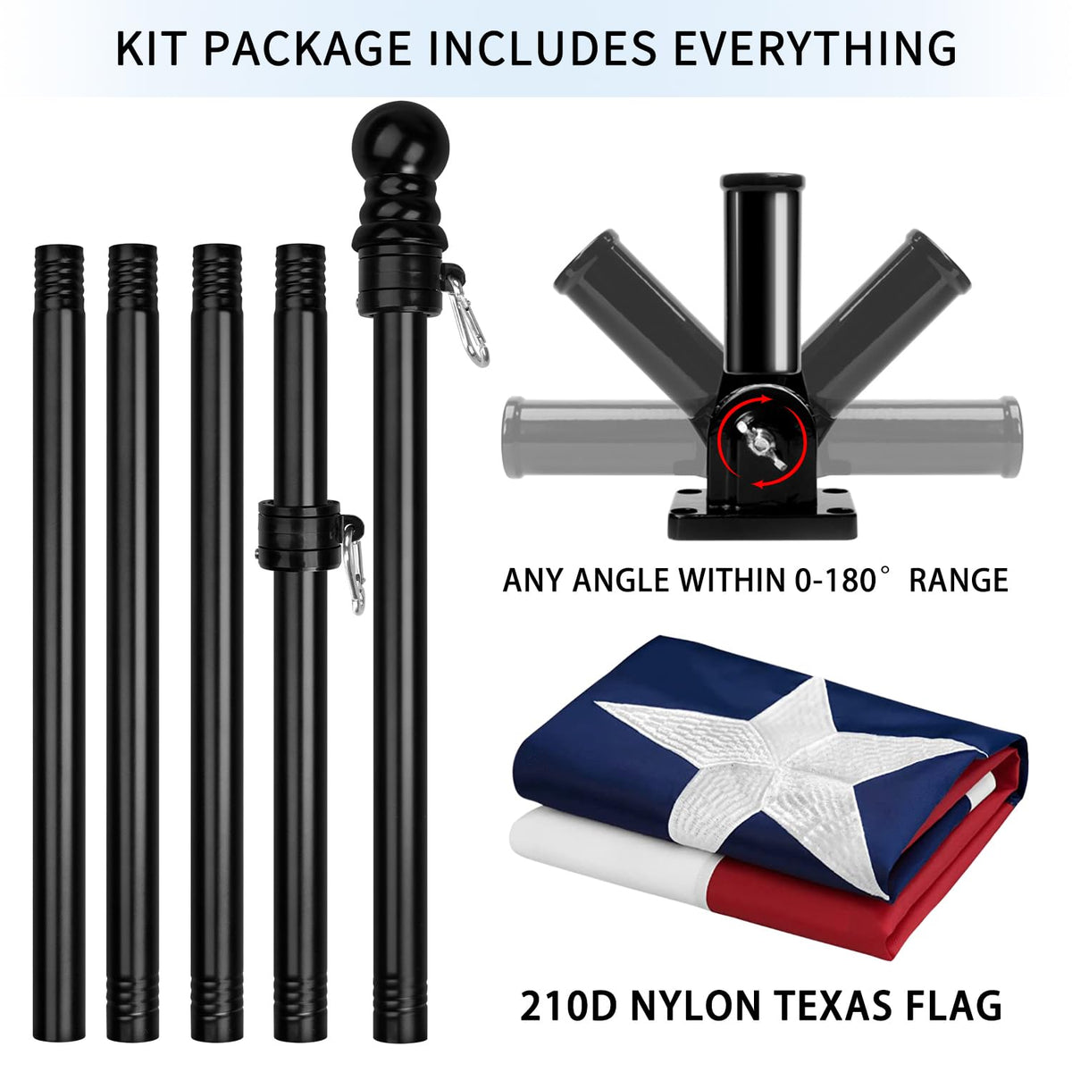 XIFAN outdoor flag kit with black bracket and mounting hardware for easy setup