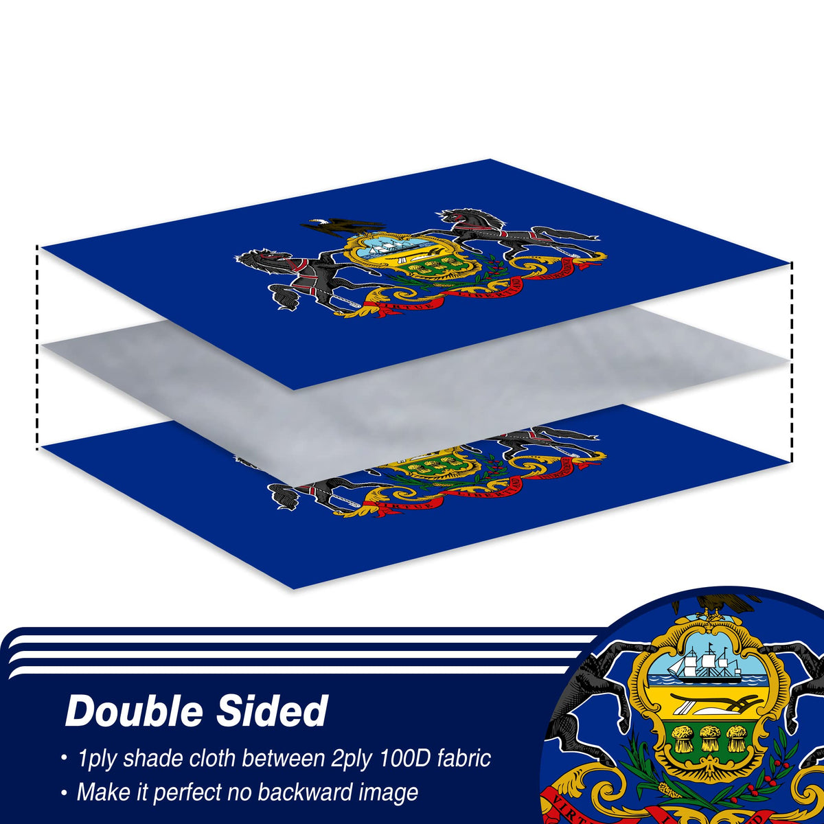 XIFAN PA flag 3x5ft back view showing identical double-sided design.