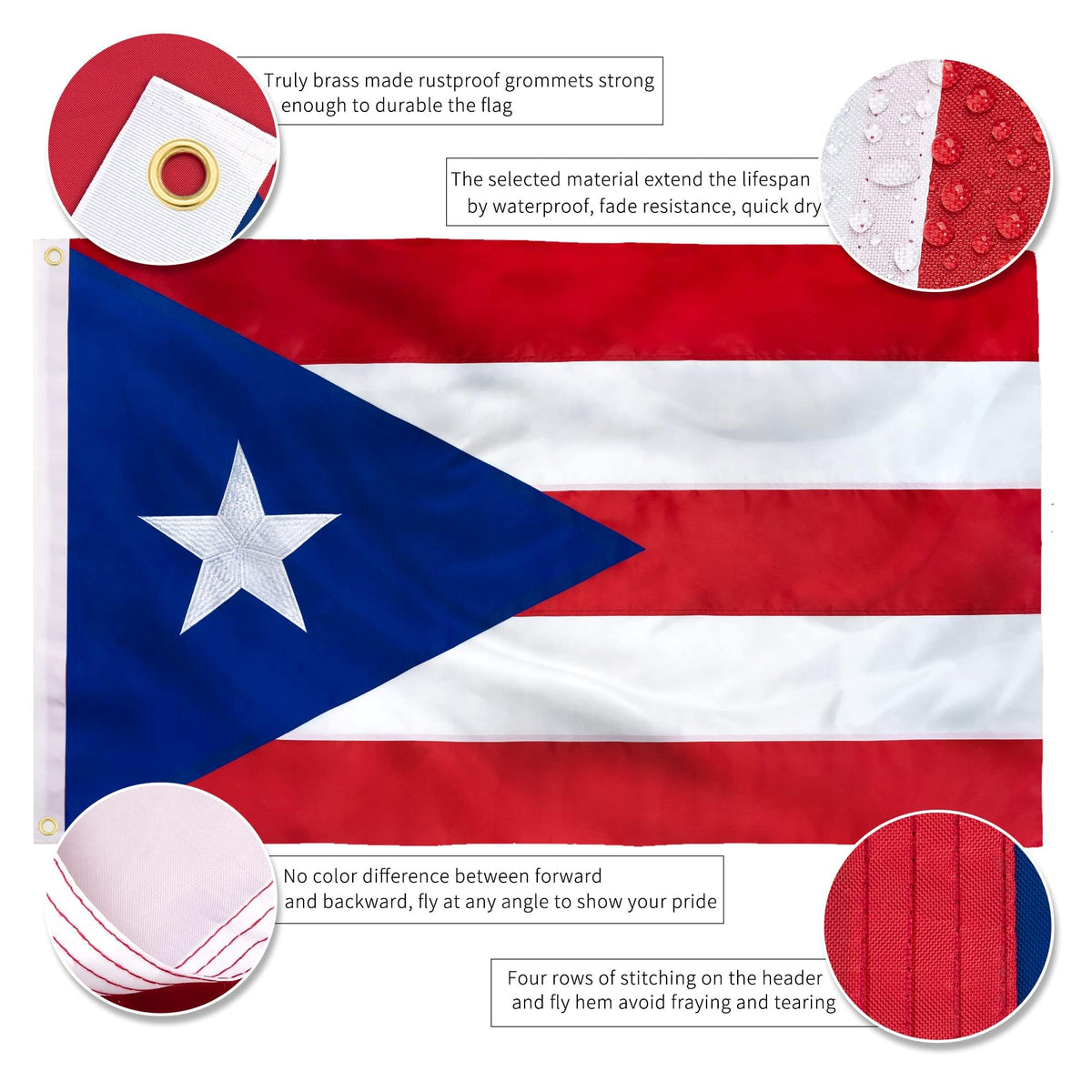 XIFAN Puerto Rico flag waterproof and fade resistant for all weather.