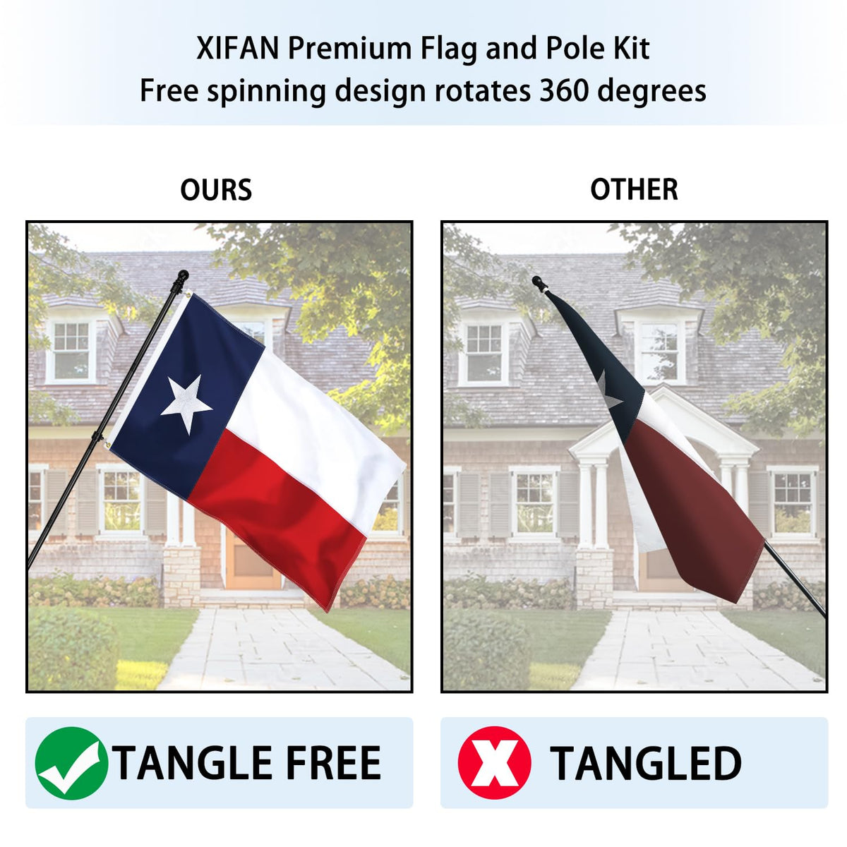 XIFAN stainless steel flagpole kit provides rust-free, long-lasting outdoor use
