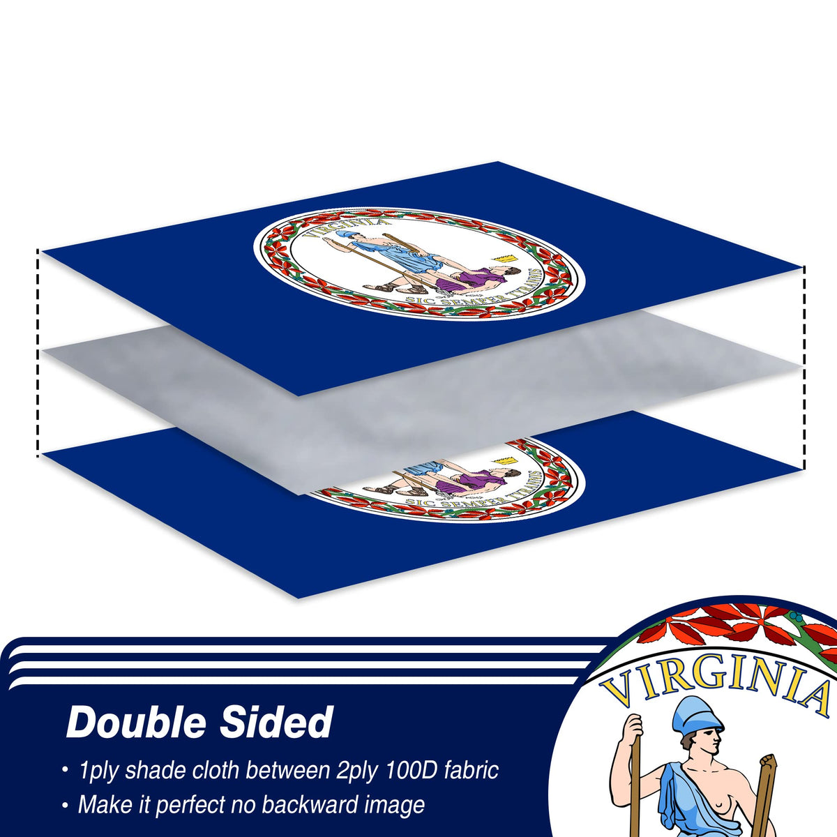 XIFAN double-sided Virginia flag shows identical pattern from both sides for versatile display