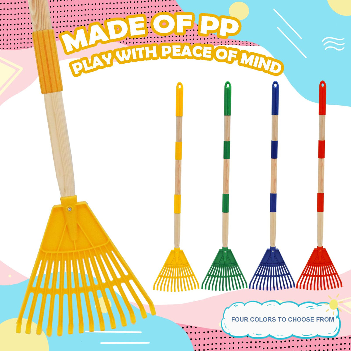 Xifando Kids Leaf Rake adjustable pole adapts from 24.8 to 34.25 inches