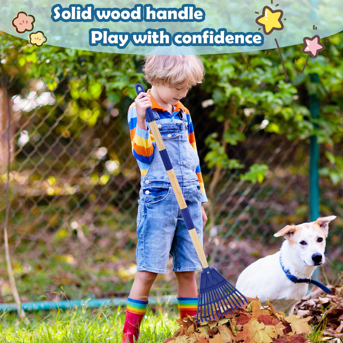 Xifando Kids Leaf Rake blue ergonomic grip and smooth wood finish.